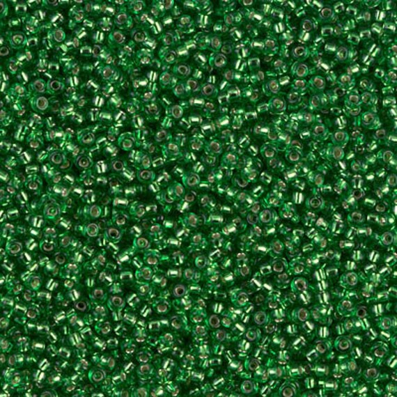 Silver Lined Green Miyuki Seed Beads Size 15 #16