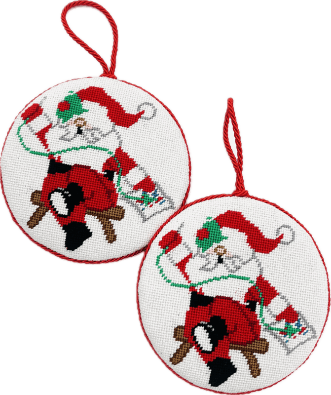 Santa Needlepointing - stitched & finished