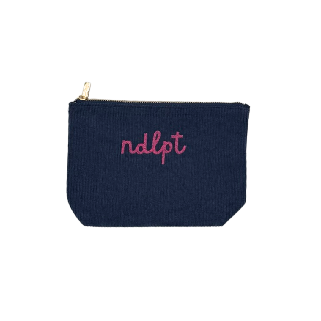 'ndlpt' Embroidered Corduroy Small Project Pouch - Navy