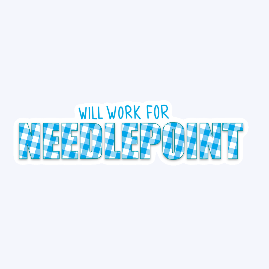 Will Work for Needlepoint Plaid Sticker - Blue