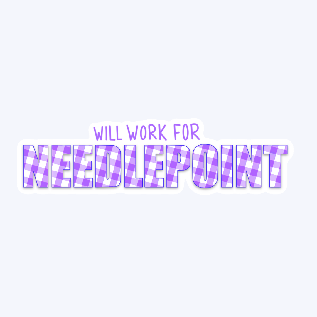 Will Work for Needlepoint Purple Plaid Sticker
