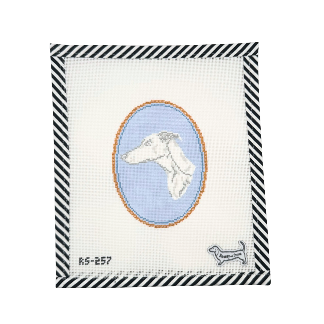 The Greyhound/Whippet Cameo – Atlantic Blue Canvas