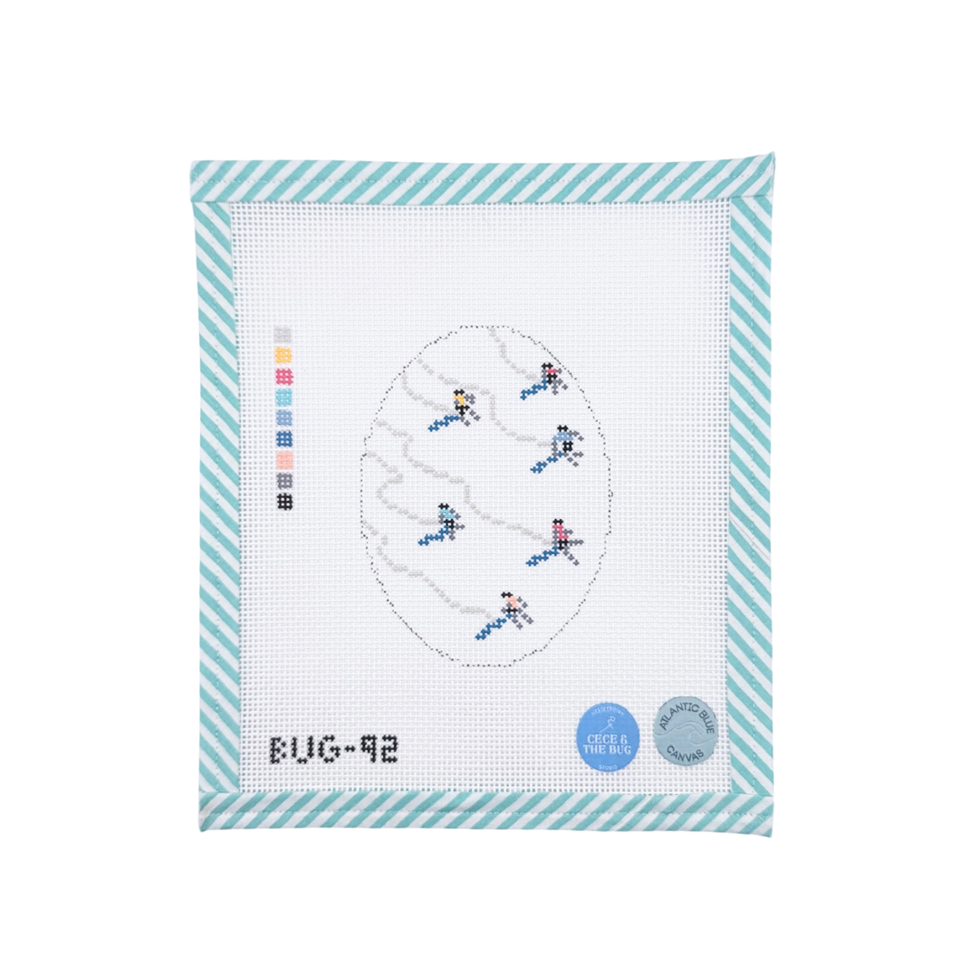 Skiers from Above Oval – Atlantic Blue Canvas