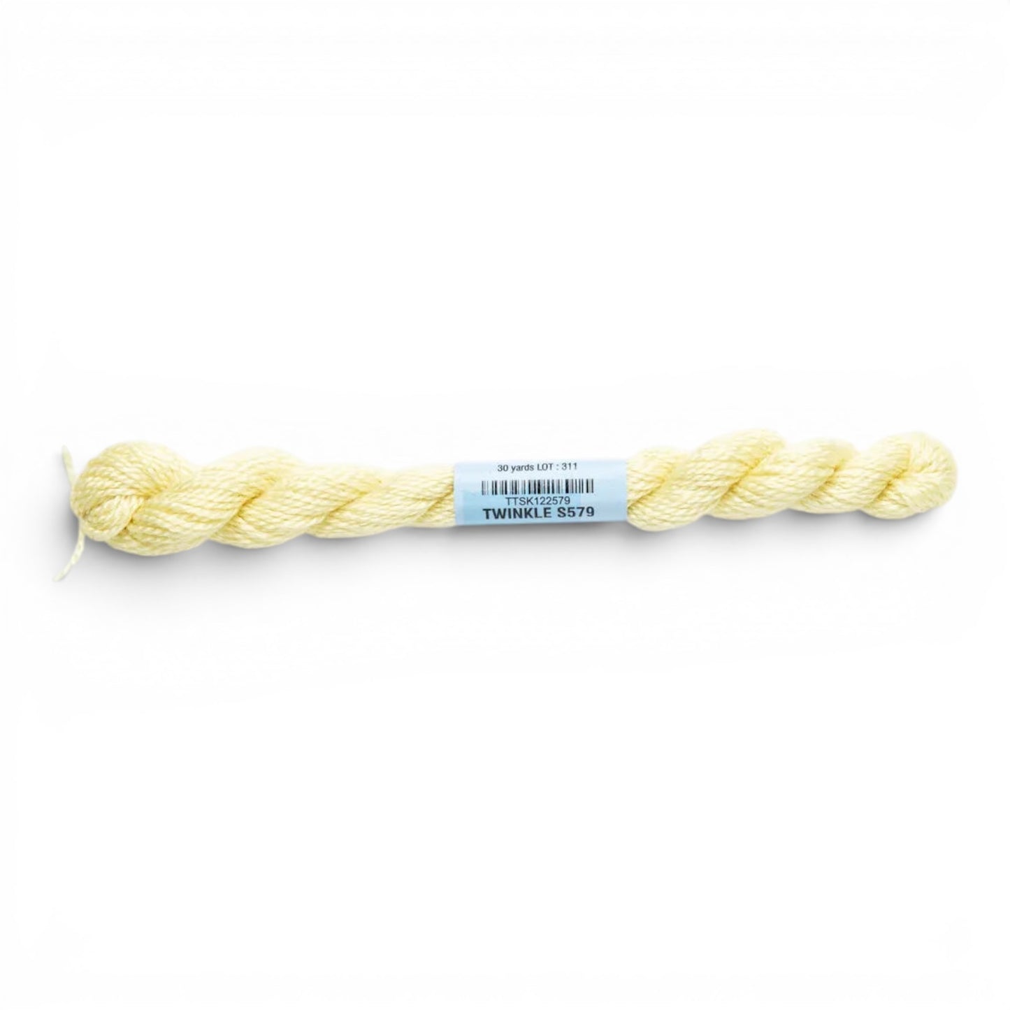 Atlantic Blue Canvas pale yellow silk-blend embroidery floss, 50% silk, 50% merino wool, 30 yards.
