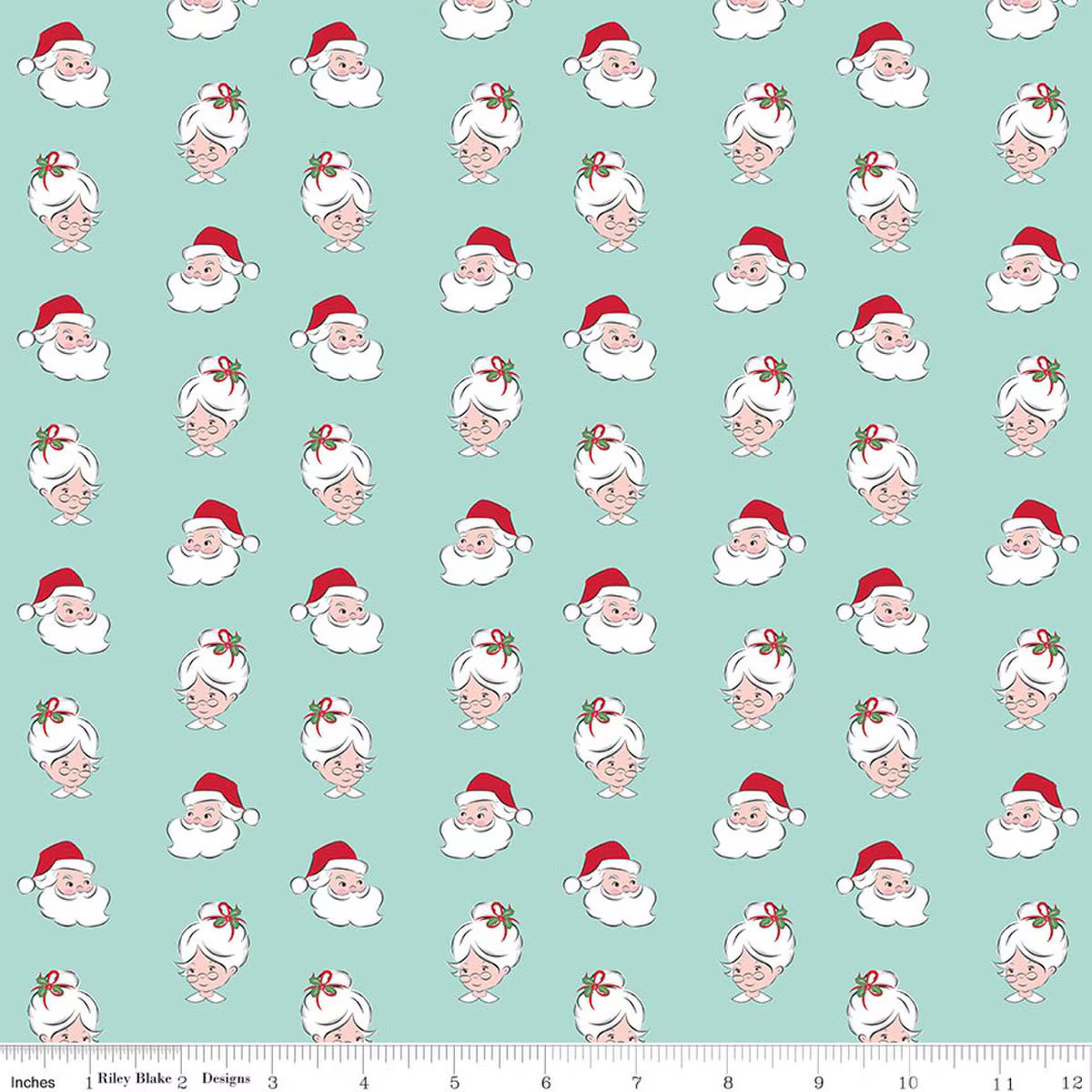 Claus & Co. Santa Heads Blue Fabric