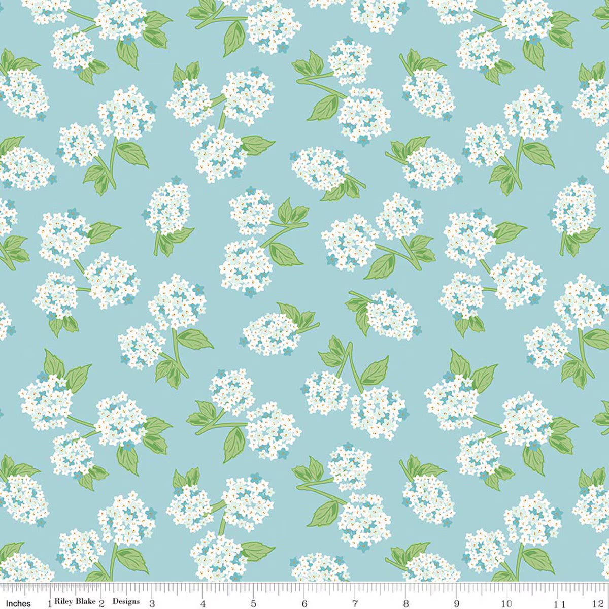 Hydrangeas Aqua Fabric