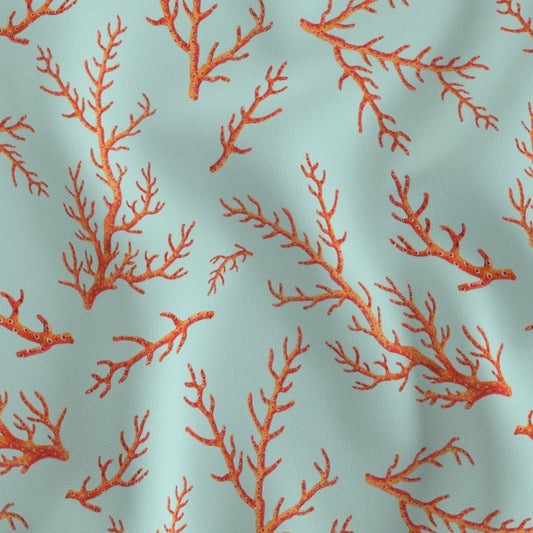 Blue and Orange Coral Fabric
