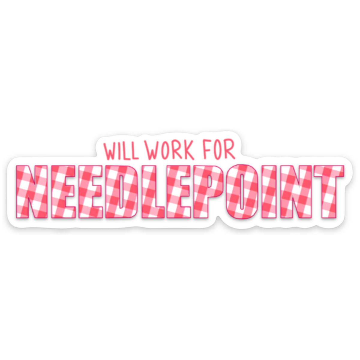 Will Work for Needlepoint Red Plaid Sticker