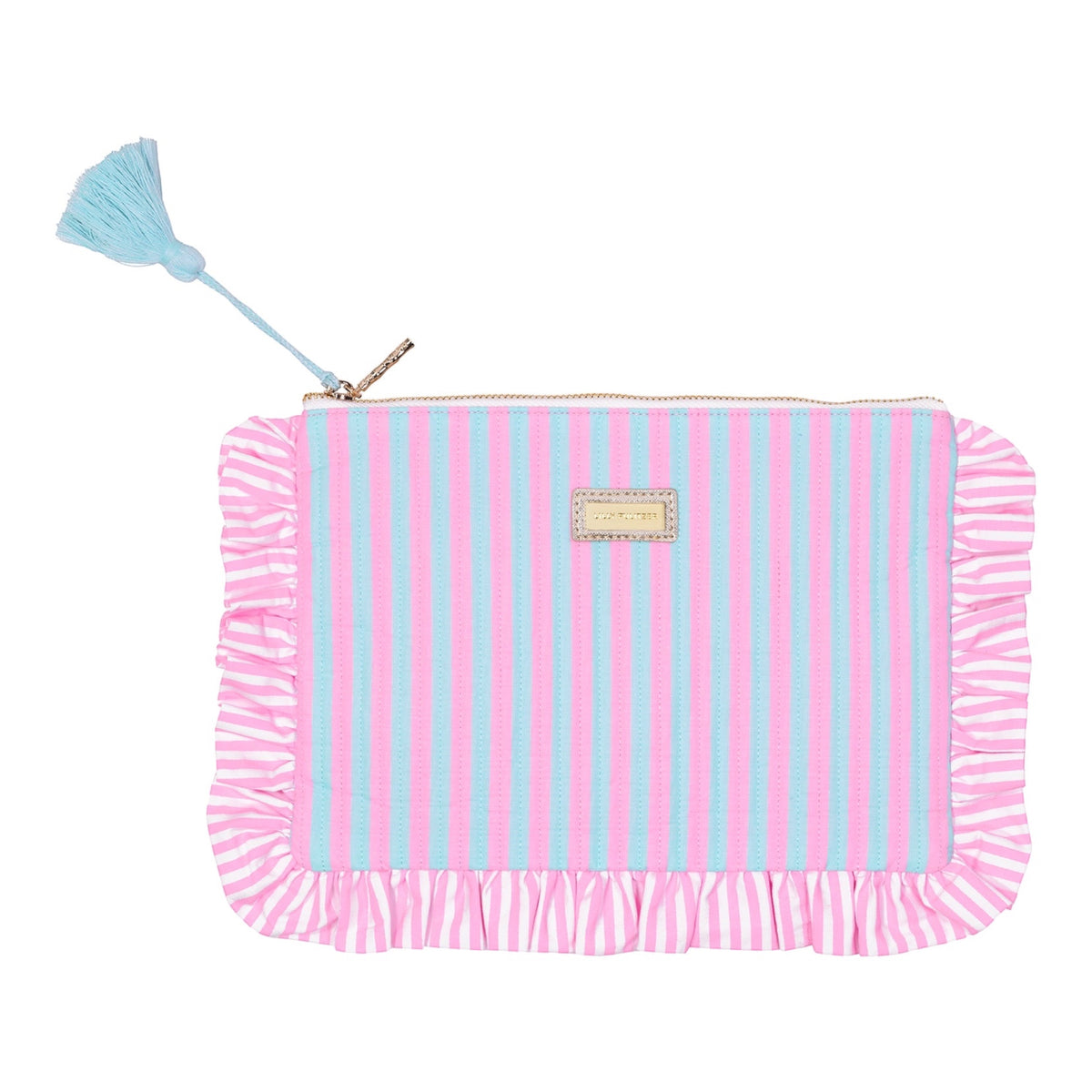 Lilly Pulitzer Blue & Pink Stripe Ruffle Pouch