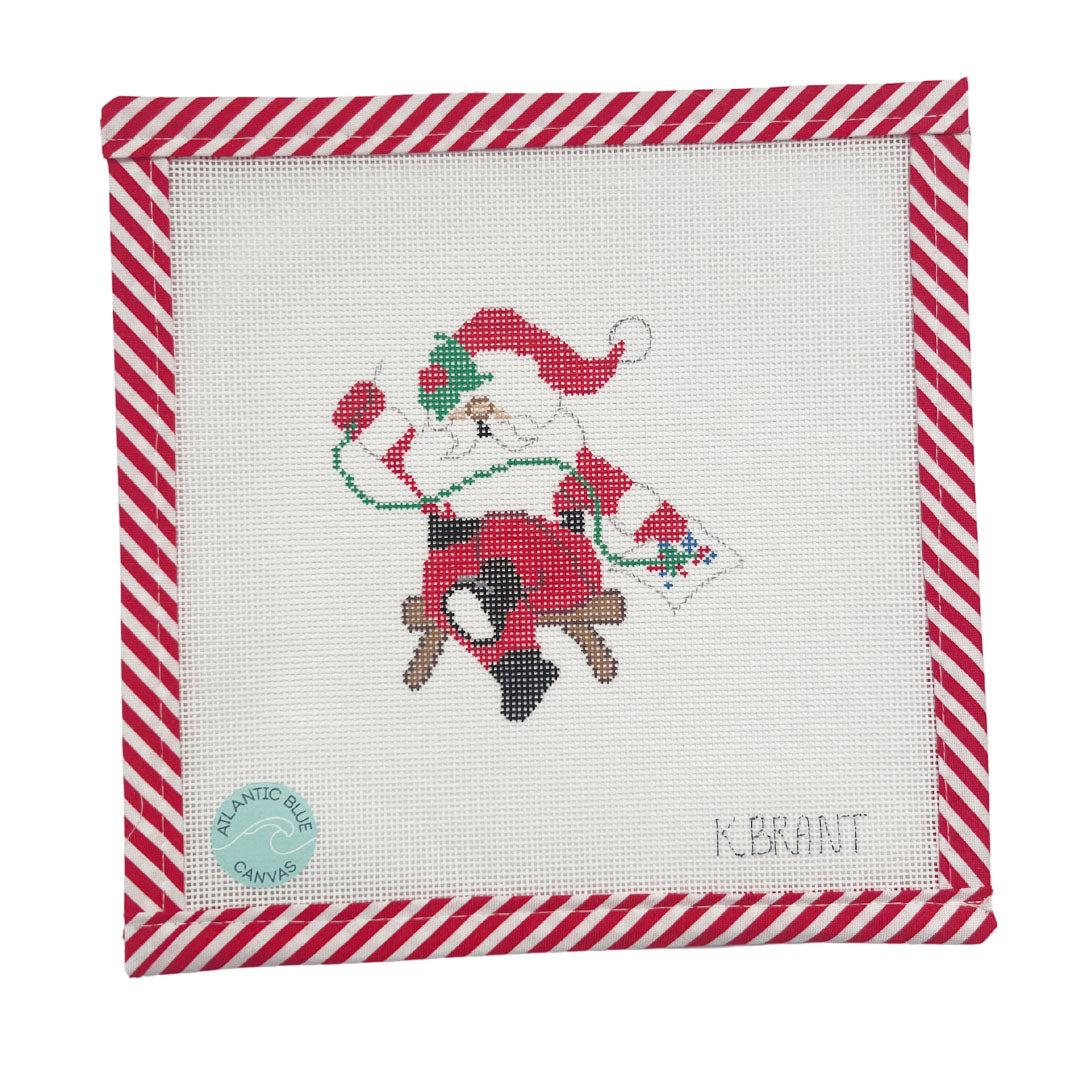 Needlepointing Santa - Atlantic Blue Canvas
