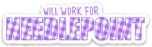 Load image into Gallery viewer, Will Work for Needlepoint Purple Plaid Sticker
