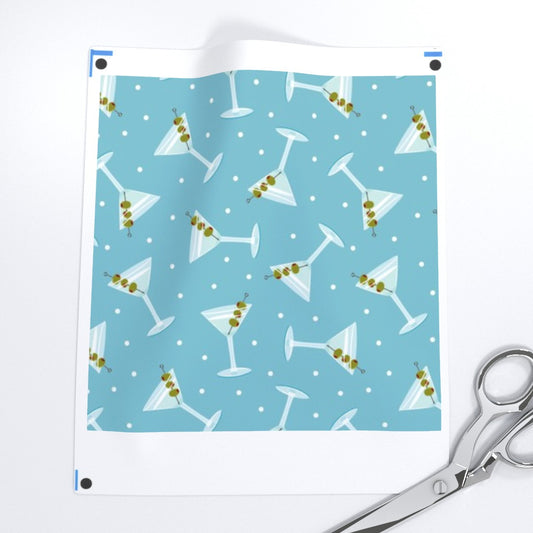 Martini Glasses Fabric - Blue