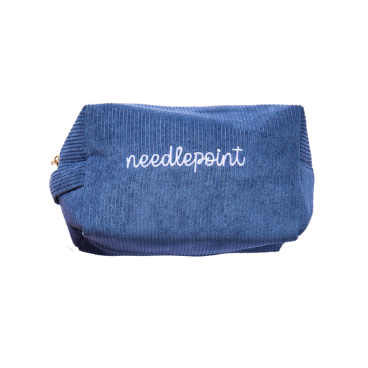 'needlepoint' Embroidered Corduroy Project Bag - Navy