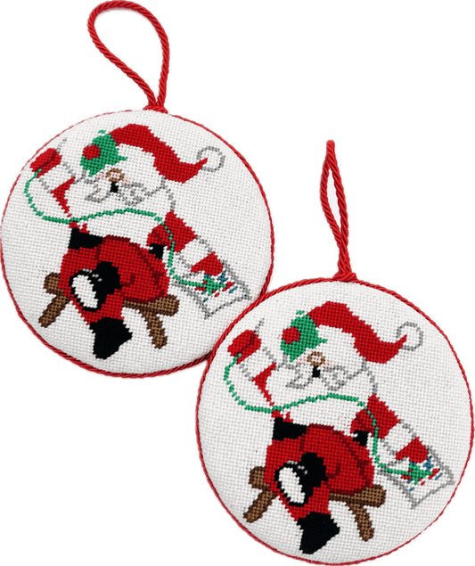 Santa Needlepointing - stitched & finished