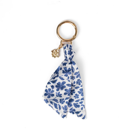 Porcelain Blue Floral Satin Keychain