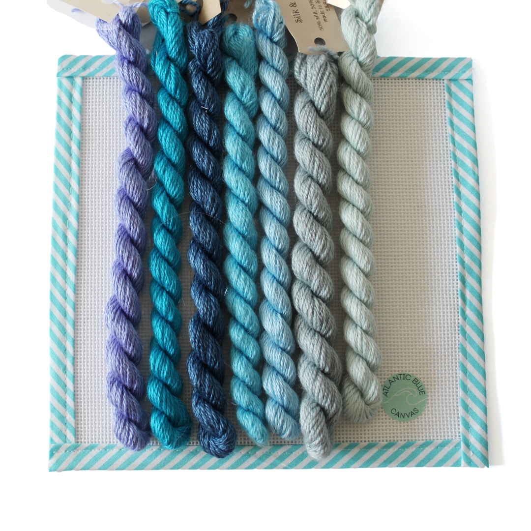 Kit with Silk & Ivory Threads - Custom - Atlantic Blue Canvas
