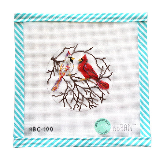 Snowy Cardinals - Atlantic Blue Canvas