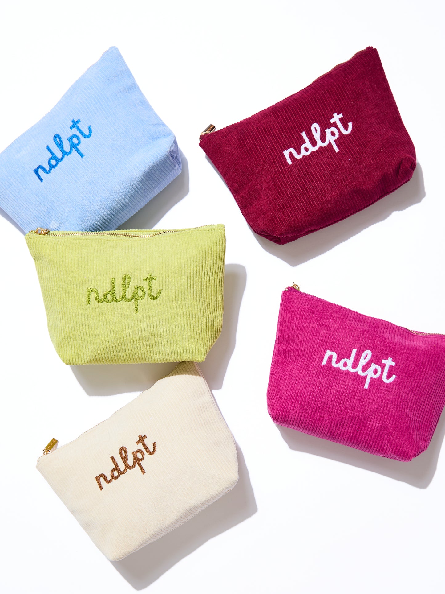'ndlpt' Embroidered Corduroy Small Project Pouch - Raspberry