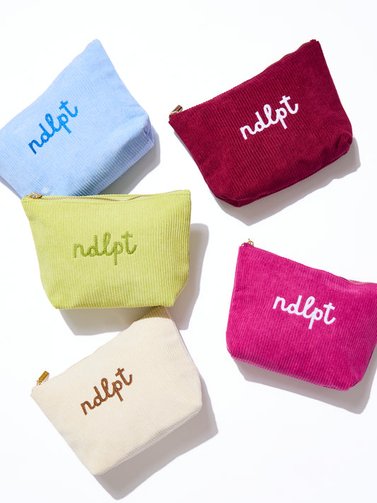 'ndlpt' Embroidered Corduroy Small Project Pouch - Raspberry