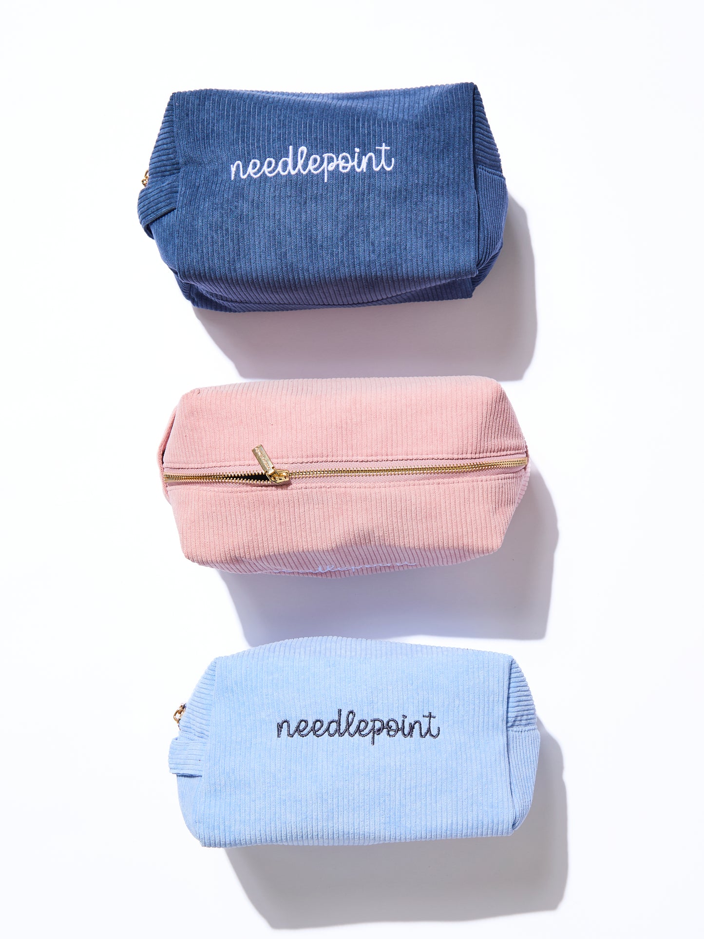 'needlepoint' Embroidered Corduroy Project Bag - Navy