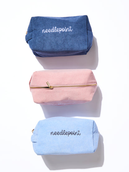 'needlepoint' Embroidered Corduroy Project Bag - Navy