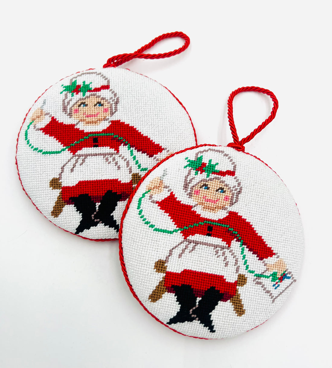 Mrs. Claus Needlepointing - stitch & finished