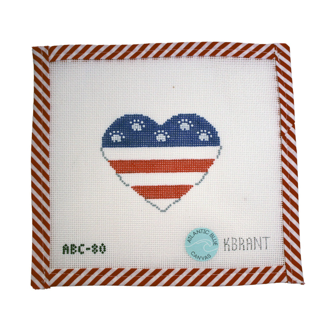Red, White & Blue Paw Print Heart