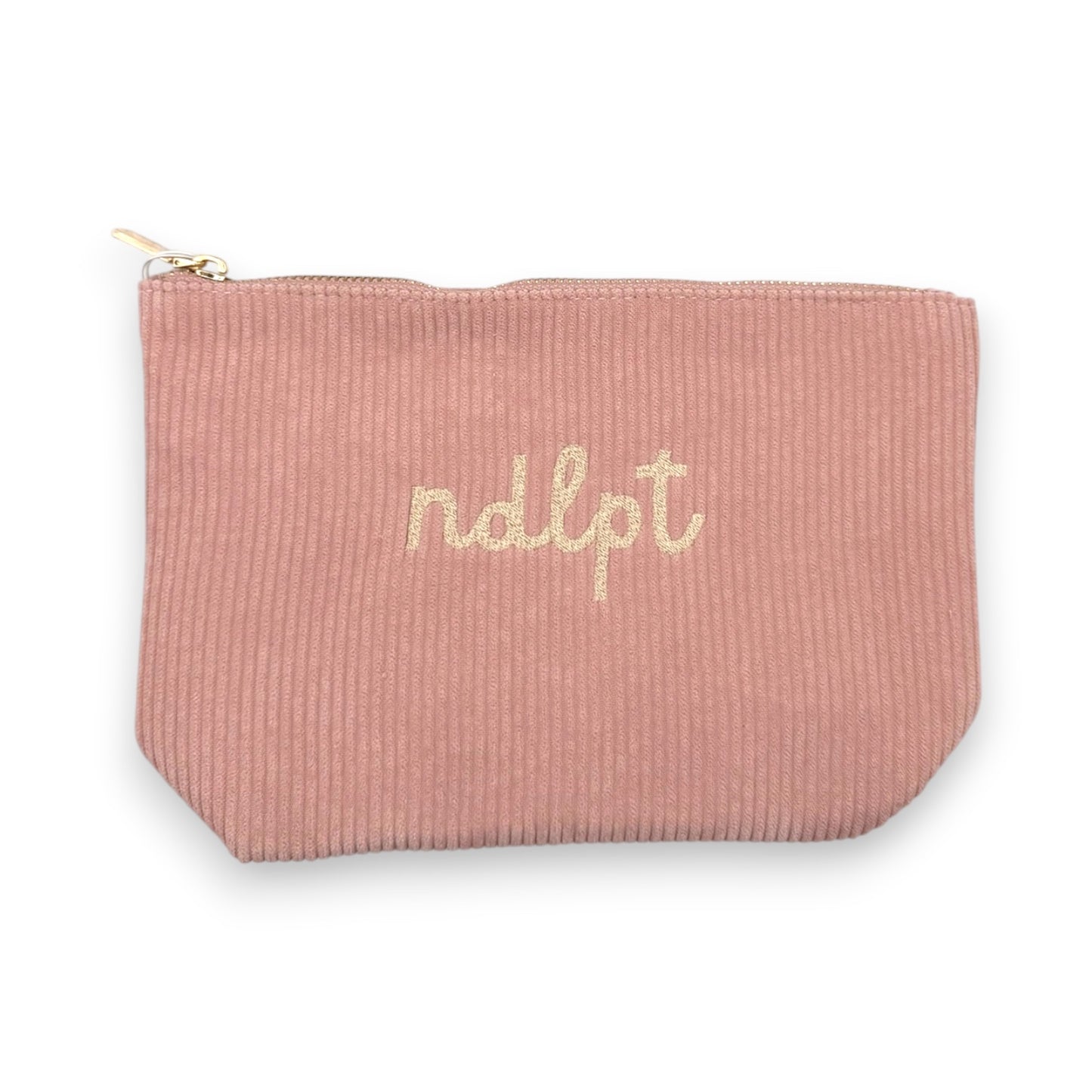 'ndlpt' Embroidered Corduroy Small Project Pouch - Rose