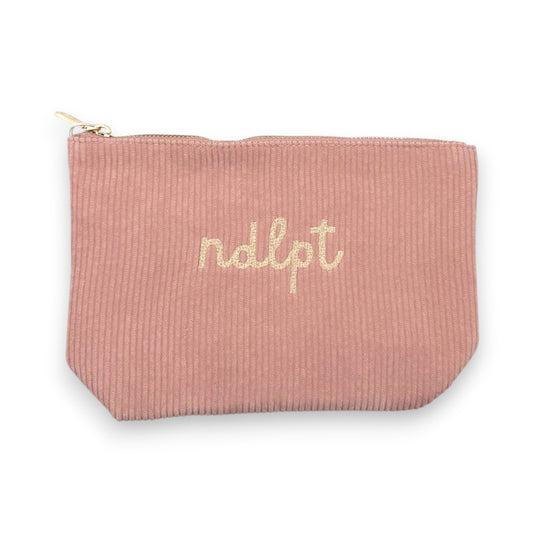 'ndlpt' Embroidered Corduroy Small Project Pouch - Rose