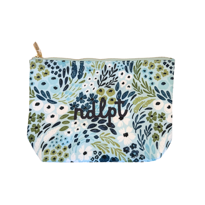 'ndlpt' Embroidered Small Project Pouch - Blue/Green Floral