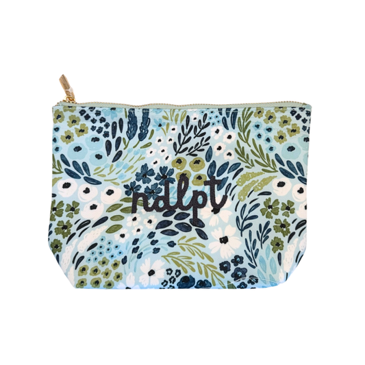 'ndlpt' Embroidered Small Project Pouch - Blue/Green Floral