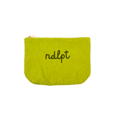 'ndlpt' Embroidered Corduroy Small Project Pouch - Chartreuse