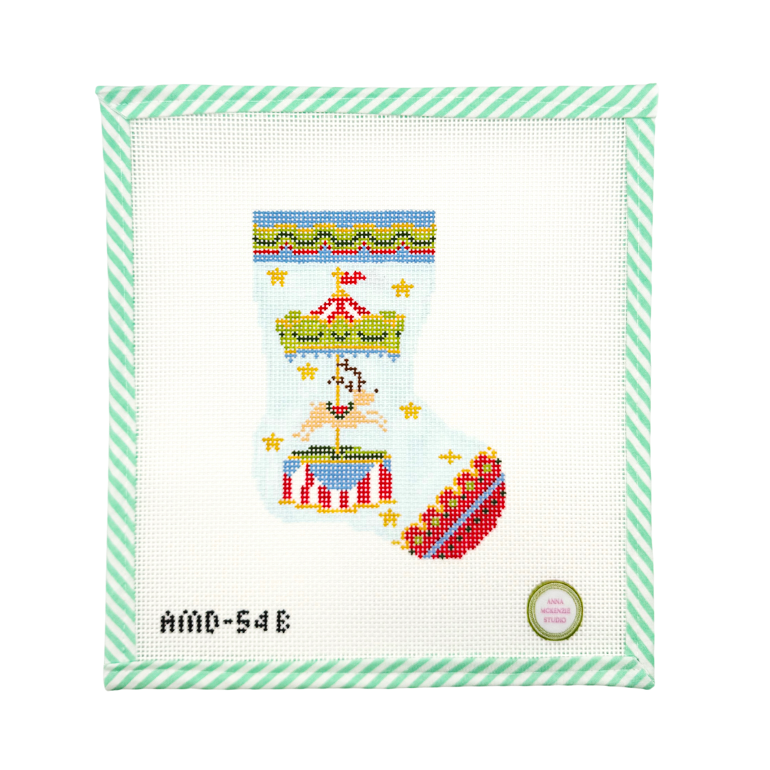 Blue Reindeer Carousel Mini Stocking