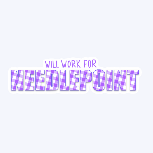 Will Work for Needlepoint Purple Plaid Sticker