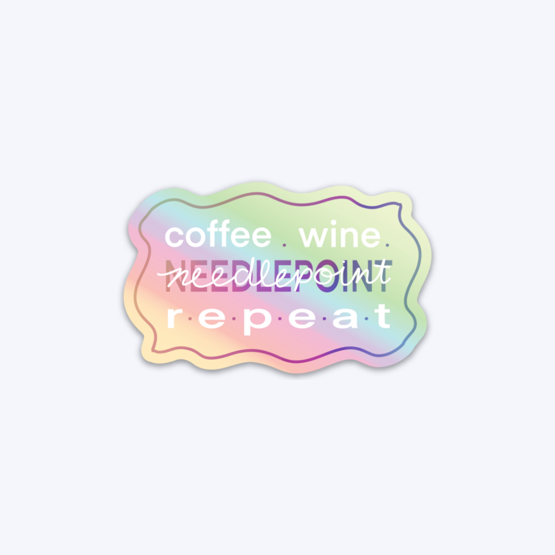 needlepoint, coffee, wine holographic sticker