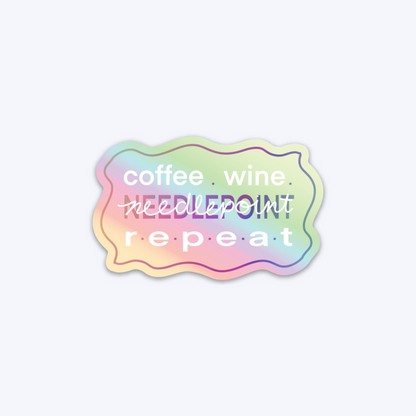 needlepoint, coffee, wine holographic sticker