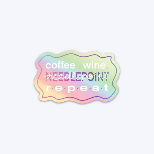 needlepoint, coffee, wine holographic sticker