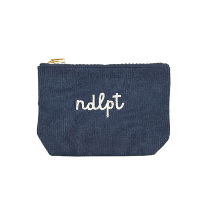 'ndlpt' Embroidered Corduroy Small Project Pouch - Navy