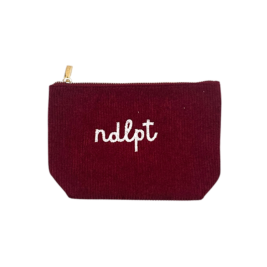 'ndlpt' Embroidered Corduroy Small Project Pouch - Burgundy