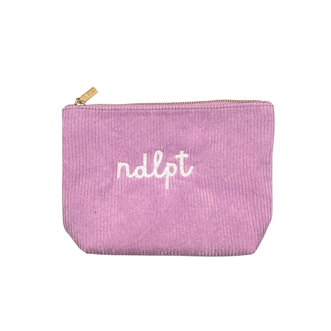 'ndlpt' Embroidered Corduroy Small Project Pouch - Lilac