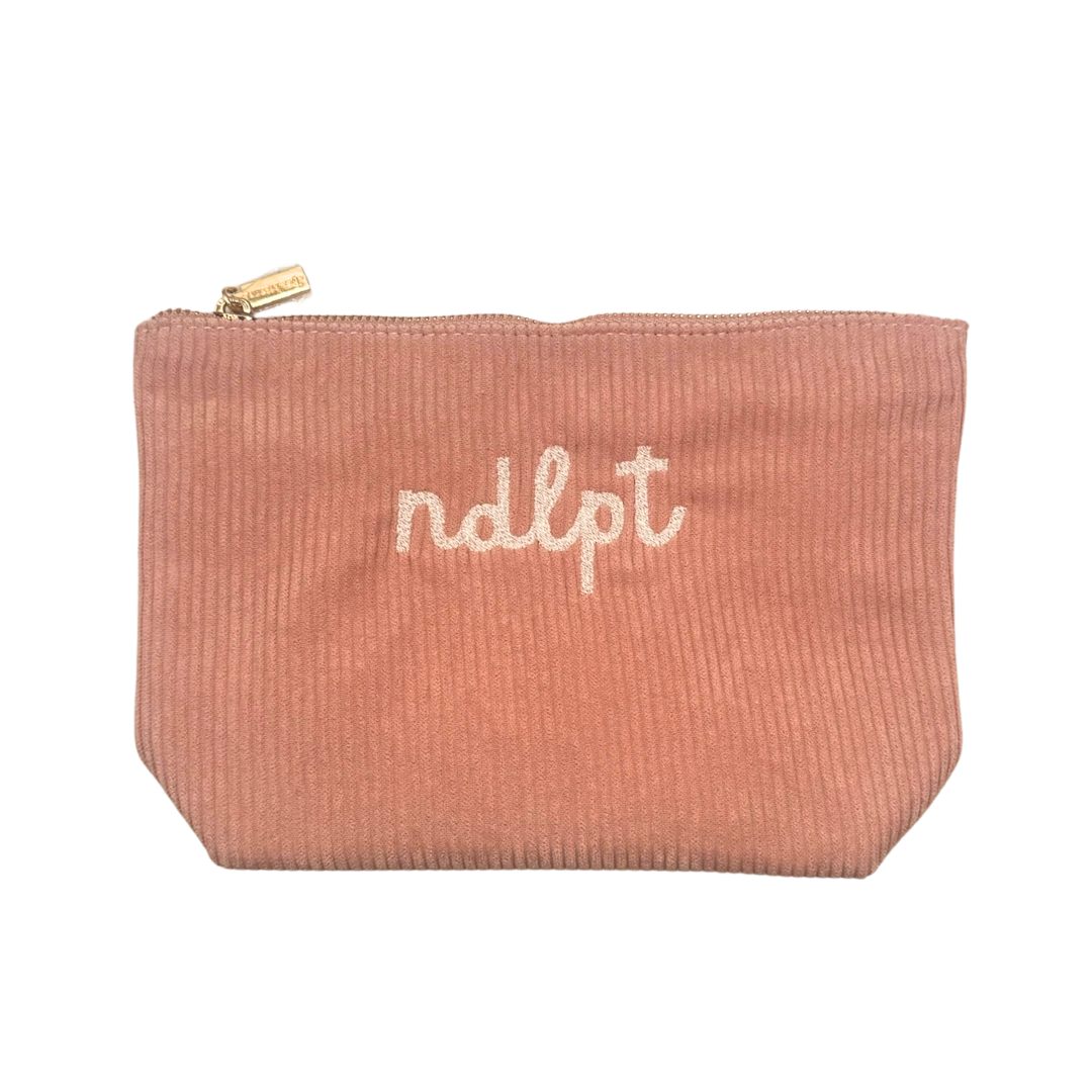 'ndlpt' Embroidered Corduroy Small Project Pouch - Rose