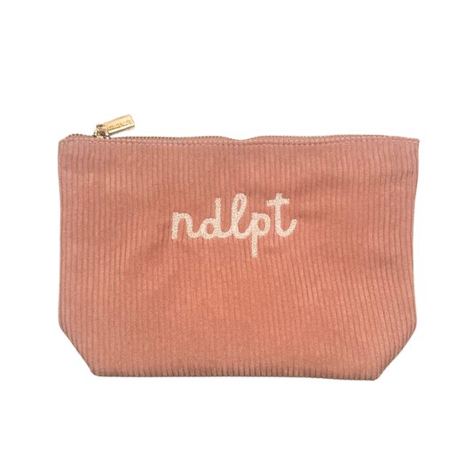 'ndlpt' Embroidered Corduroy Small Project Pouch - Rose