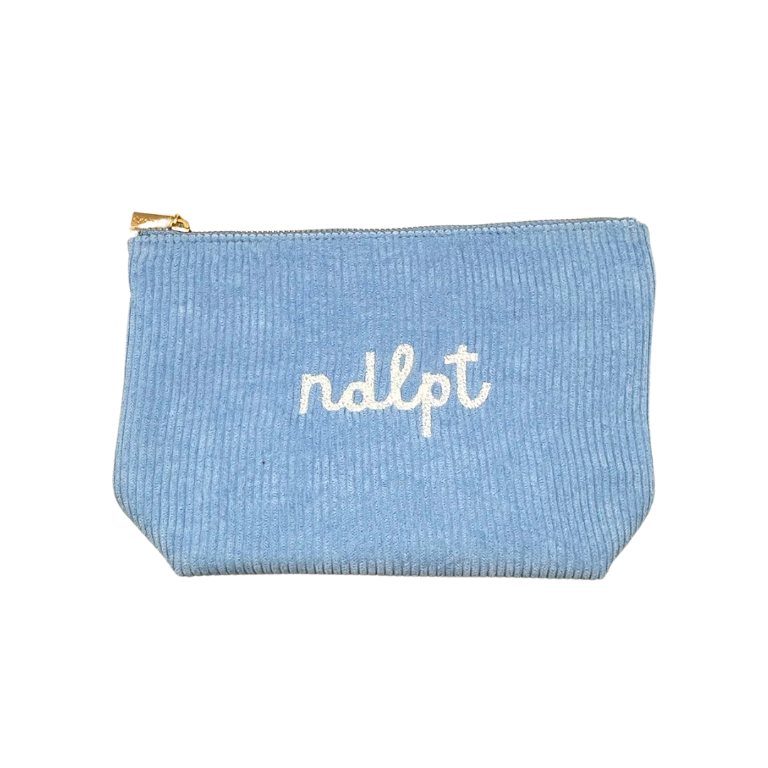 'ndlpt' Embroidered Corduroy Small Project Pouch - Cornflower