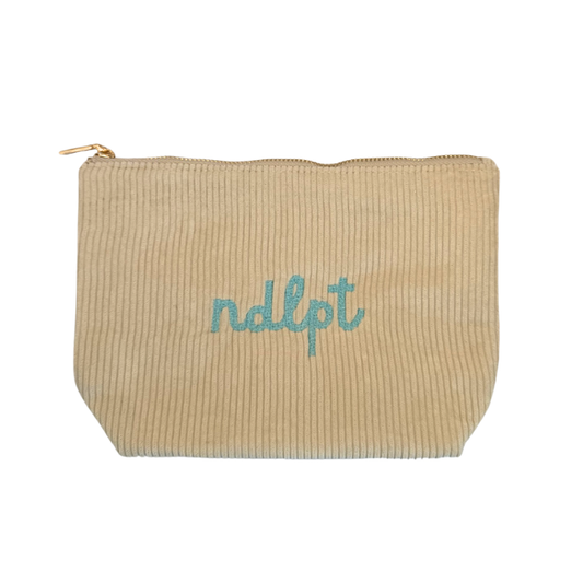 'ndlpt' Embroidered Corduroy Small Project Pouch - Almond