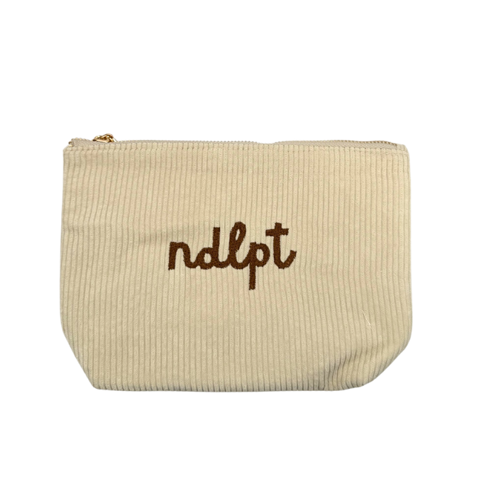 'ndlpt' Embroidered Corduroy Small Project Pouch - Creme