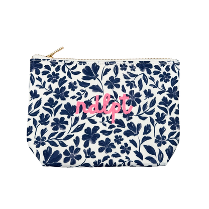 'ndlpt' Embroidered Small Project Pouch - Blue Floral