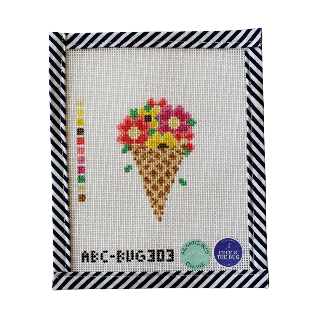 Floral Ice Cream Cone - Atlantic Blue Canvas