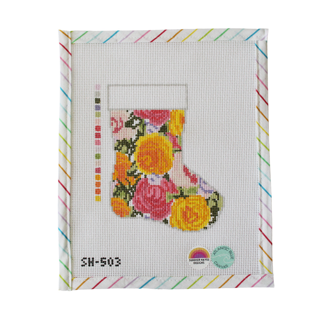 Grandma's Roses Mini Stocking - Atlantic Blue Canvas