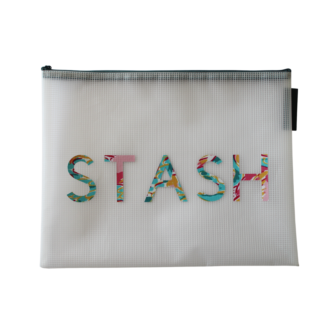 Large Bag - STASH - Floral Font - 11 x14