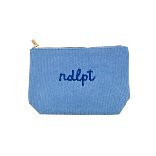 'ndlpt' Embroidered Corduroy Small Project Pouch - Cornflower